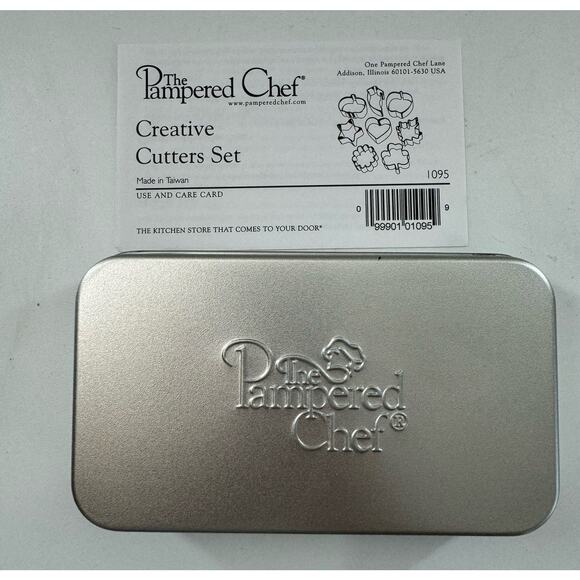 Pampered Chef Cookie Cutter Creative Cutters Set Mini Set of 8 Storage Tin 1095 - Picture 1 of 2